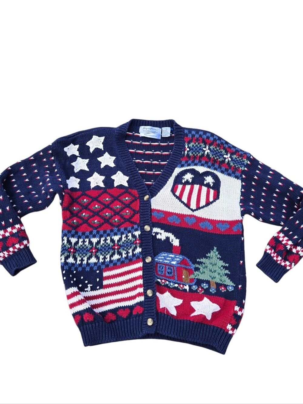 Signatures by‎ Northern Isles USA Cardigan Sweater L( Fits Smaller) Americana.
